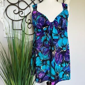 ROBBY LEN Size 18 One Piece Floral Print Swimsuit Swimdress